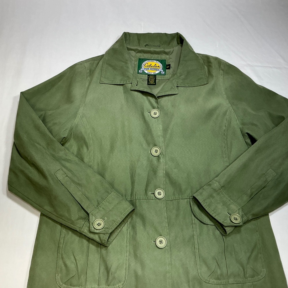 Cabelas Sage Green Button Up Jacket Collared Outdoor Coat Womens L - Picture 4 of 12